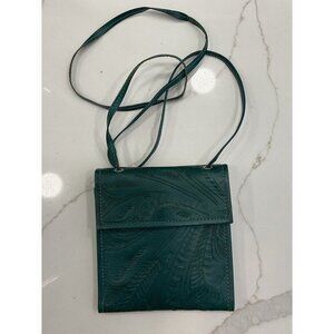 NWOT JL Saldivar Tooled Leather Hand Crafted Teal Cross Body Wallet Purse